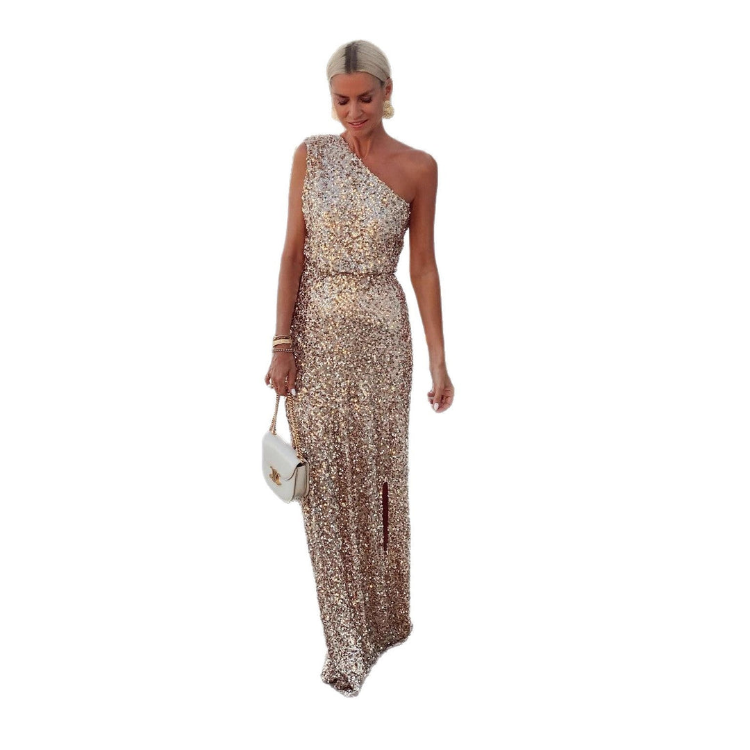 Aria One-Shoulder Sequin Evening Dress with Side Slit Foto 5
