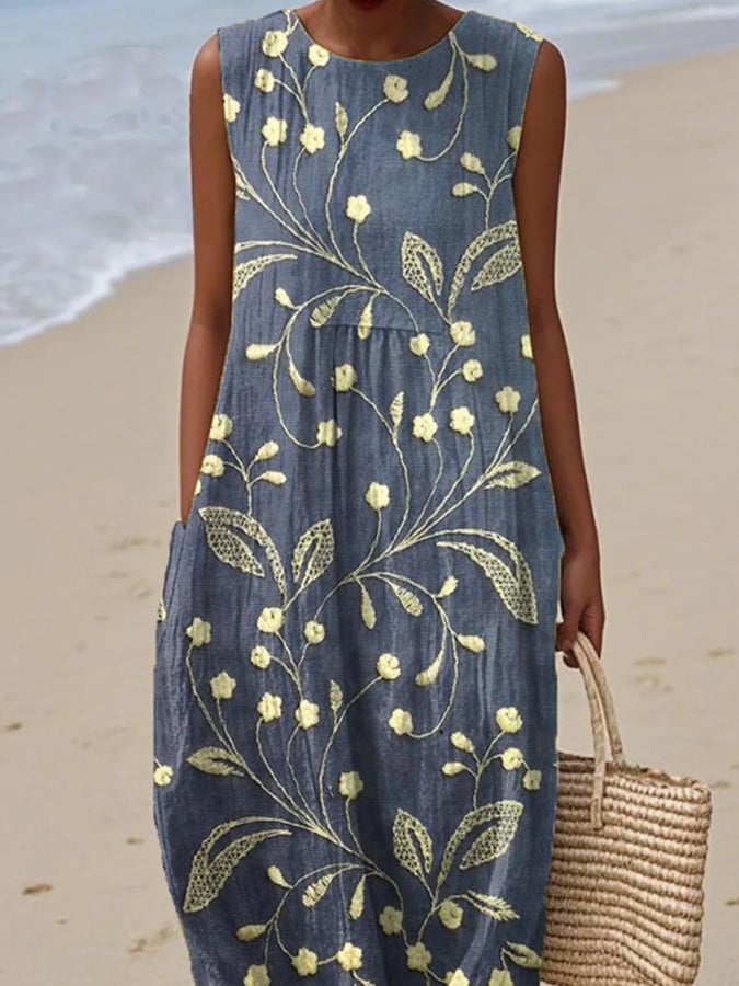 Atmungsaktives ärmelloses Blumenkleid Beach dress (2)