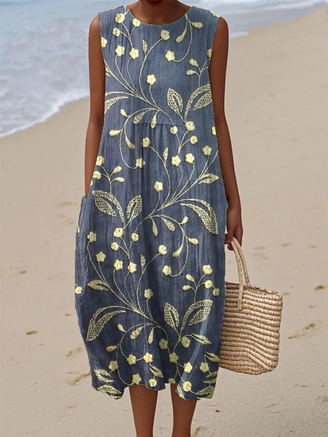 Atmungsaktives ärmelloses Blumenkleid Beach dress in Blue
