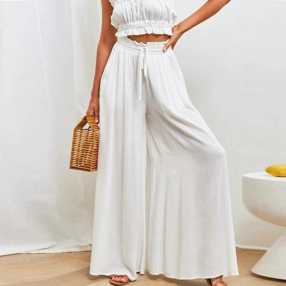 Edie Wide-Leg Linen Culotte Trousers with High Waist Foto 2
