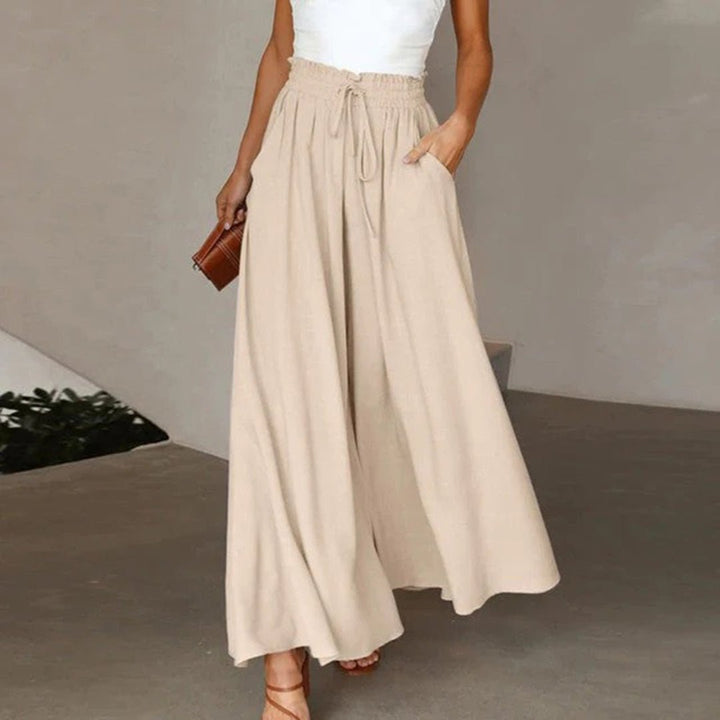 Edie Wide-Leg Linen Culotte Trousers with High Waist Foto 6