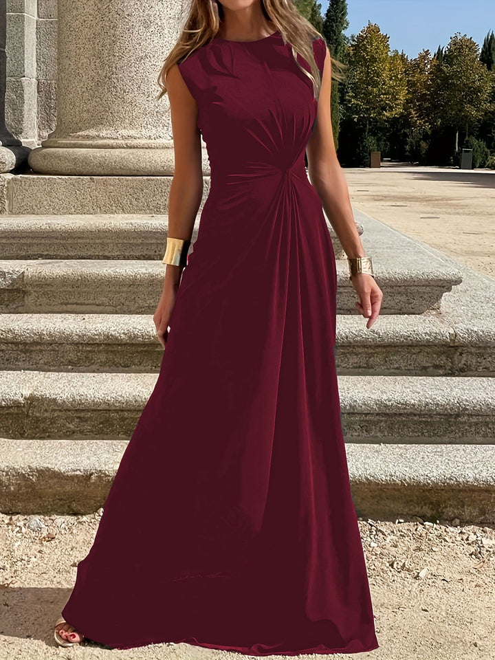 Elegant Evening Dress with Stylish Pleats in Wine red 1