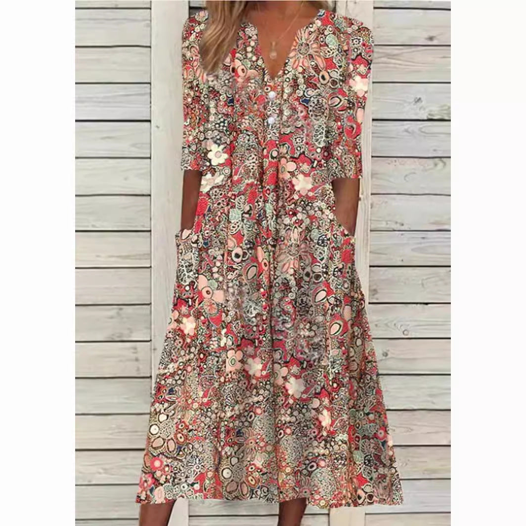 Elegant Flowy Summer Beach Dress in Pink 2
