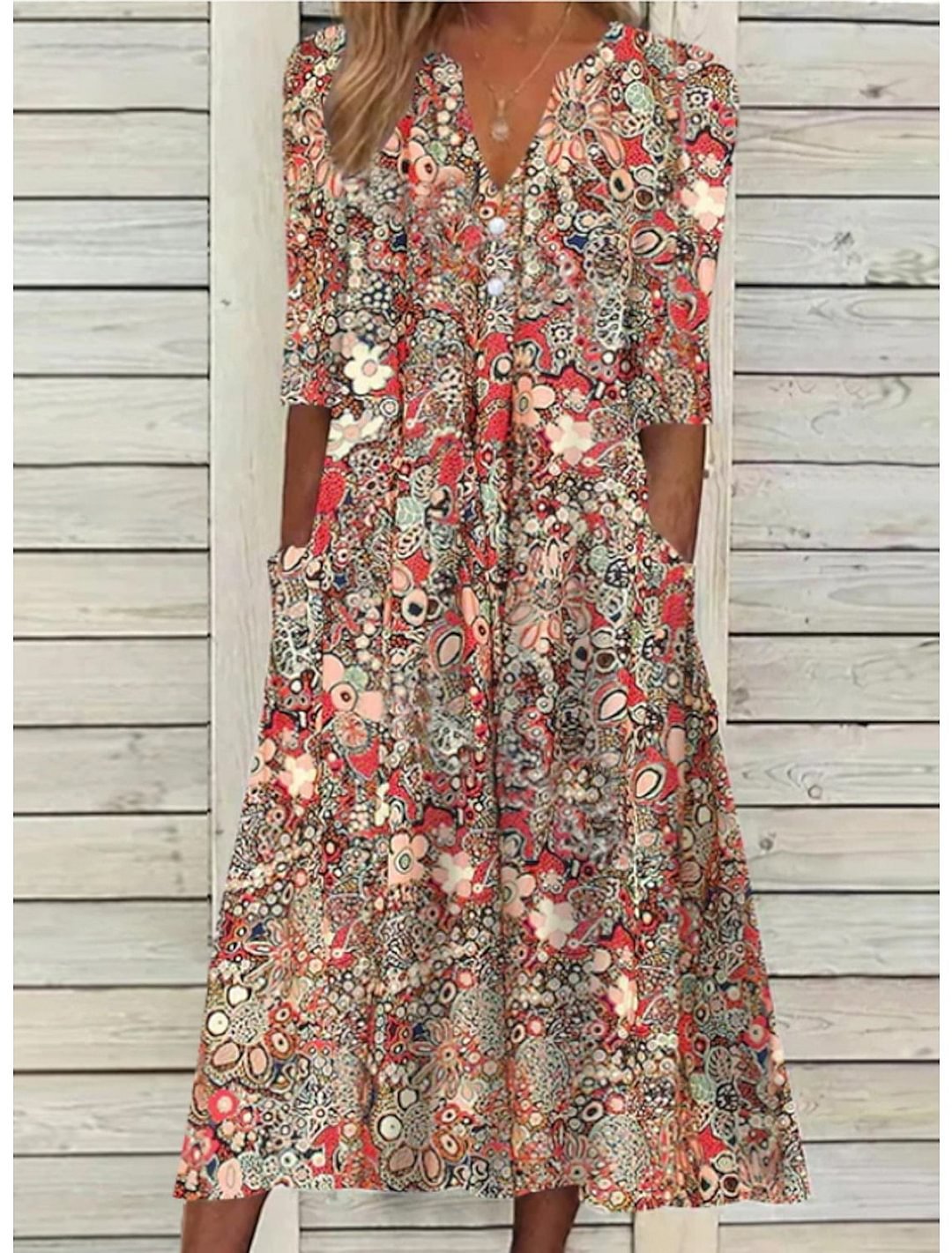 Elegant Flowy Summer Beach Dress in Red