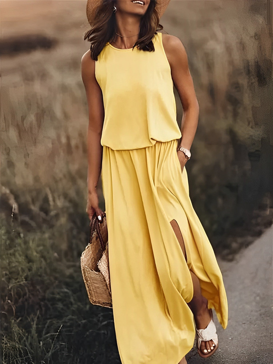 Elegant Summer Maxi Dress in Yellow 1