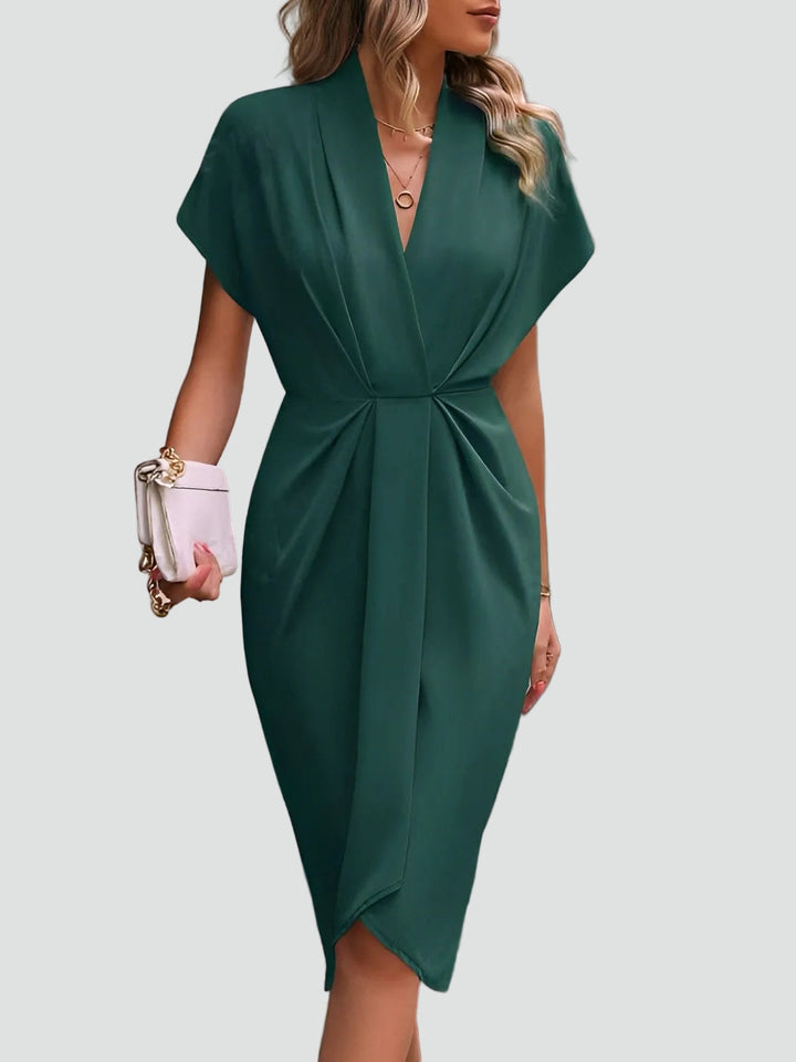 Elegant Women's Midi Wrap Cocktail Dress in Donkergroen