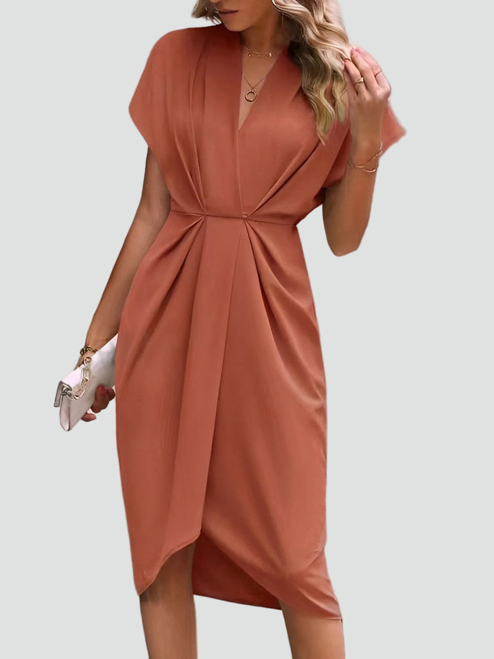 Elegant Women's Midi Wrap Cocktail Dress in Koraal