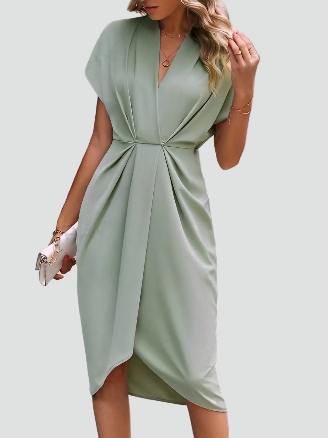 Elegant Women's Midi Wrap Cocktail Dress in Lichtgroen