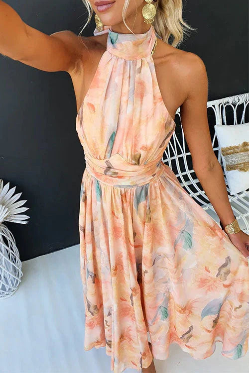 Elsie Watercolour Summer Maxi Dress with Halterneck Foto 4