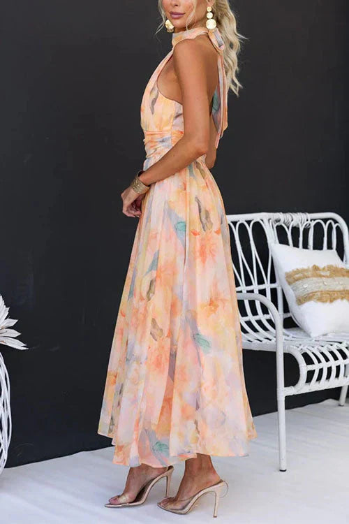 Elsie Watercolour Summer Maxi Dress with Halterneck Foto 5