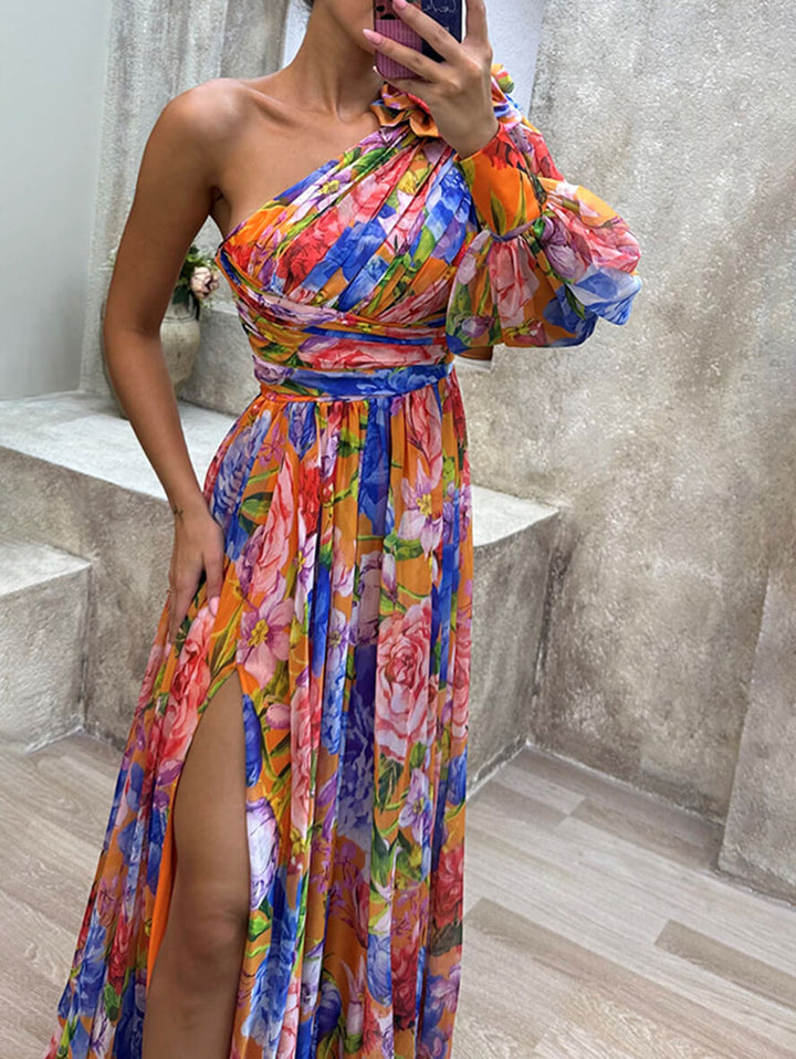 Floral One Shoulder Maxi Dress for Wedding Guests (12)
