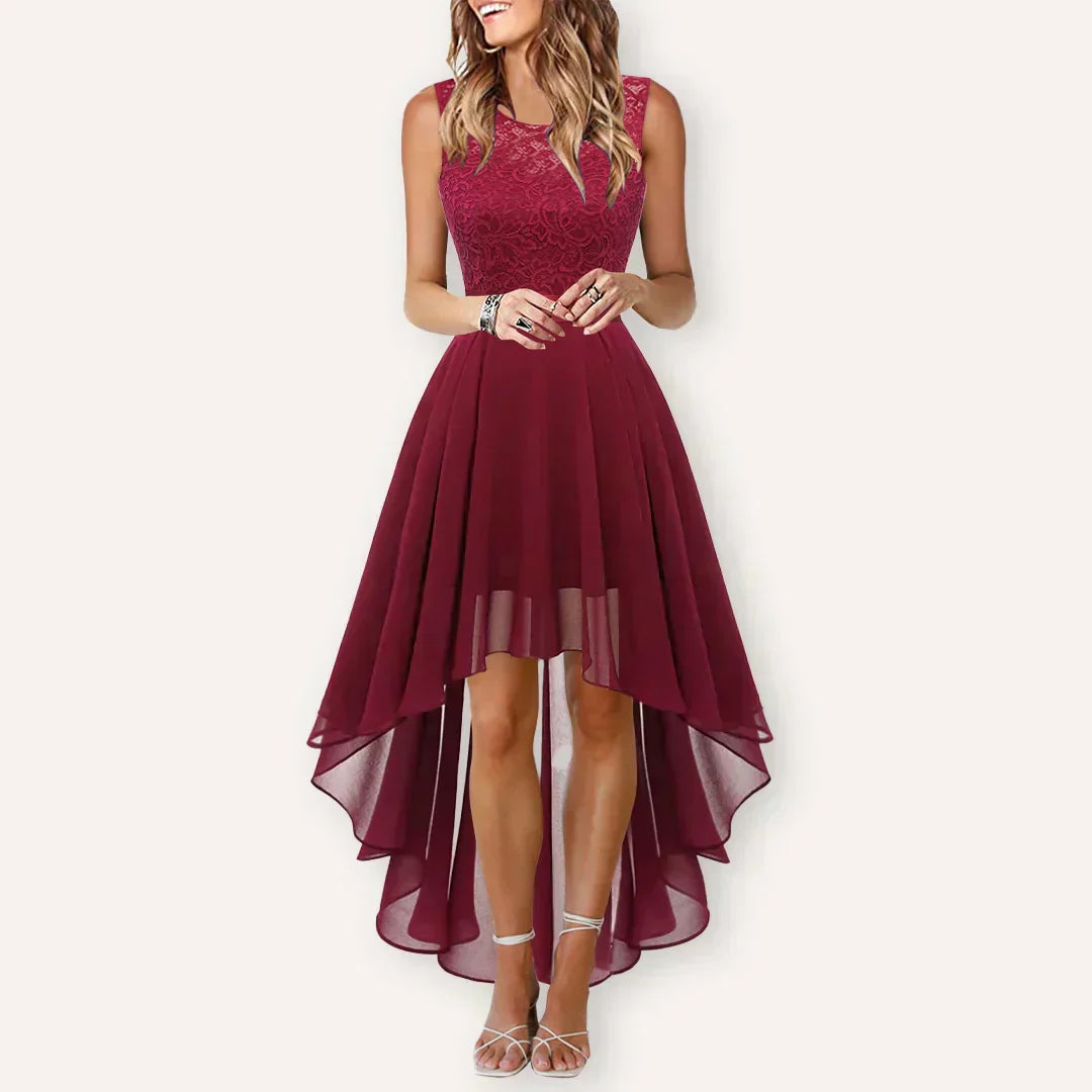 Grace Elegant High-Low Midi Wedding Guest Dress Foto 1