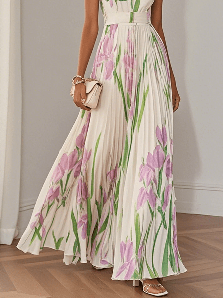 Pleated Square Neck Maxi Dress for Wedding Guests (2)