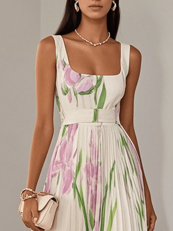 Pleated Square Neck Maxi Dress for Wedding Guests (3)