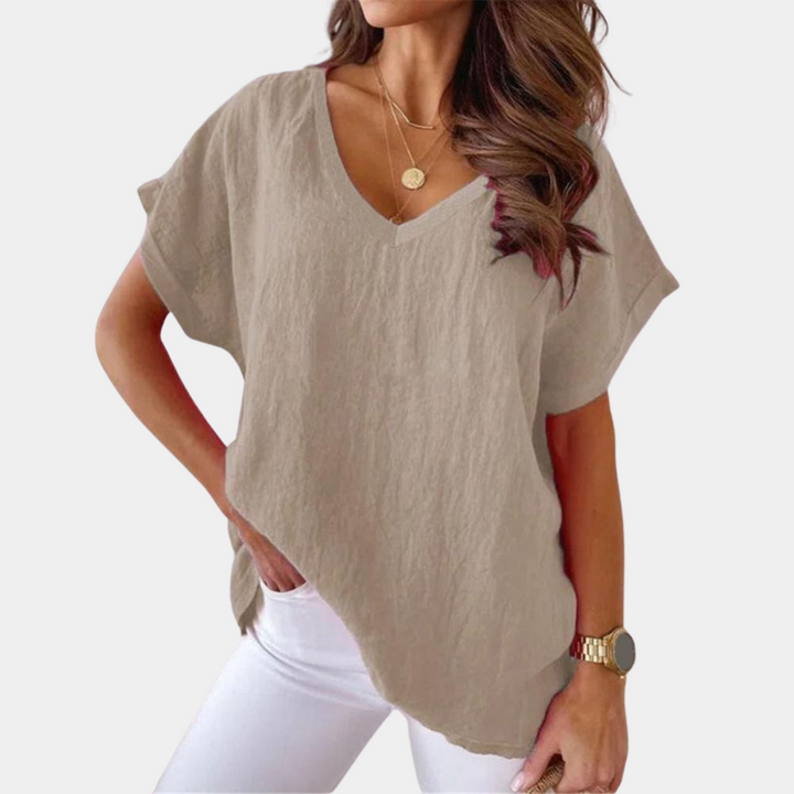 Women's Airy Linen Blouse for Summer in Khaki 1