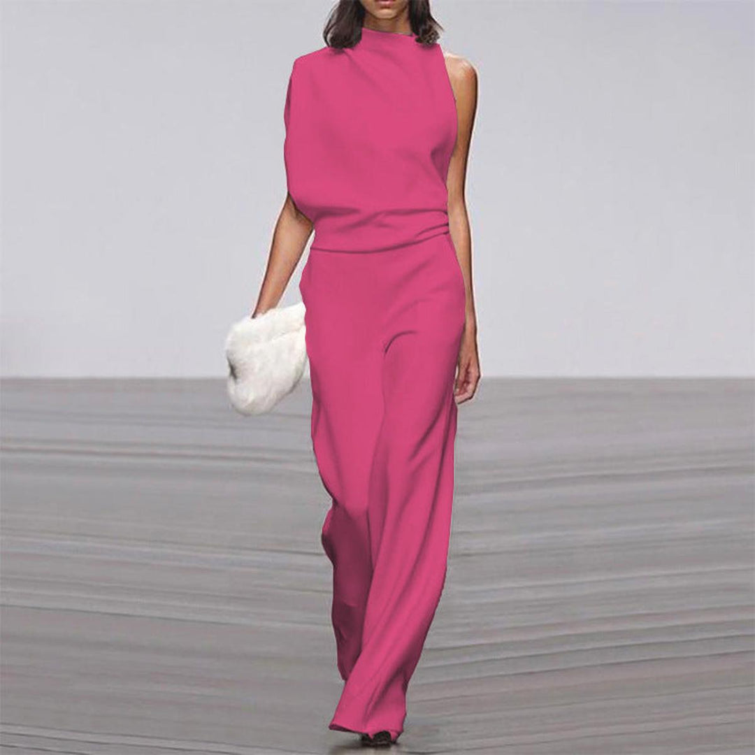 Women's Asymmetrical Jumpsuit with Wide Legs in Fuchsia