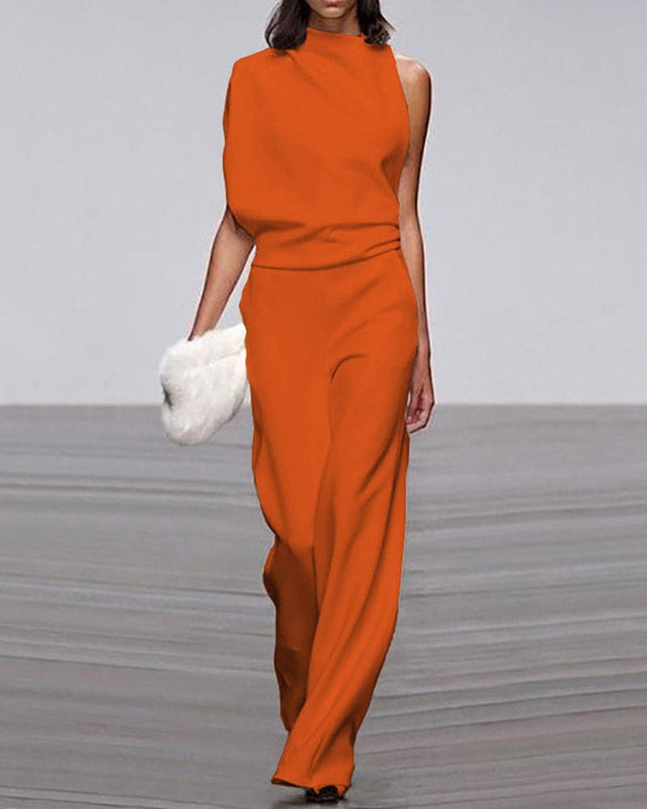 Women's Asymmetrical Jumpsuit with Wide Legs in Orange