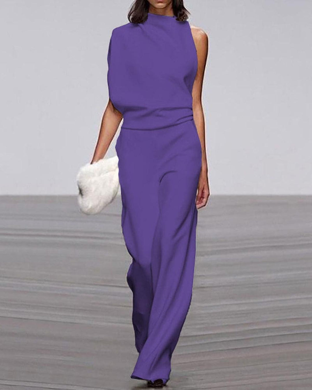 Women's Asymmetrical Jumpsuit with Wide Legs in Purple
