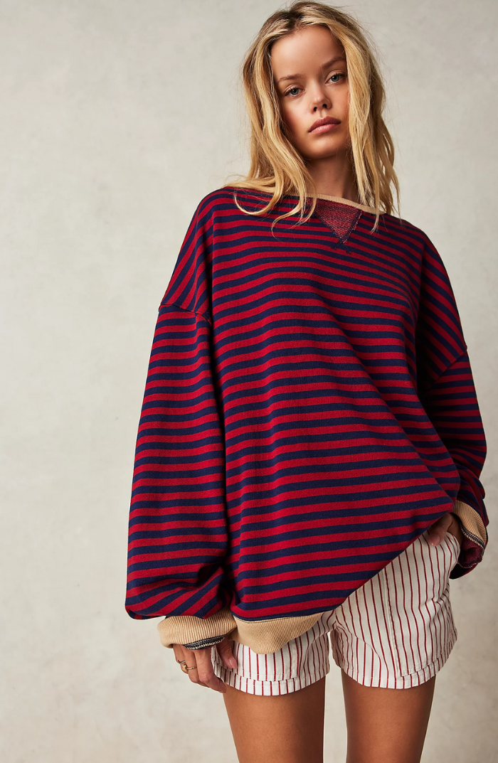 Women's Bold Striped Oversized Pullover in Schwarz & Rot