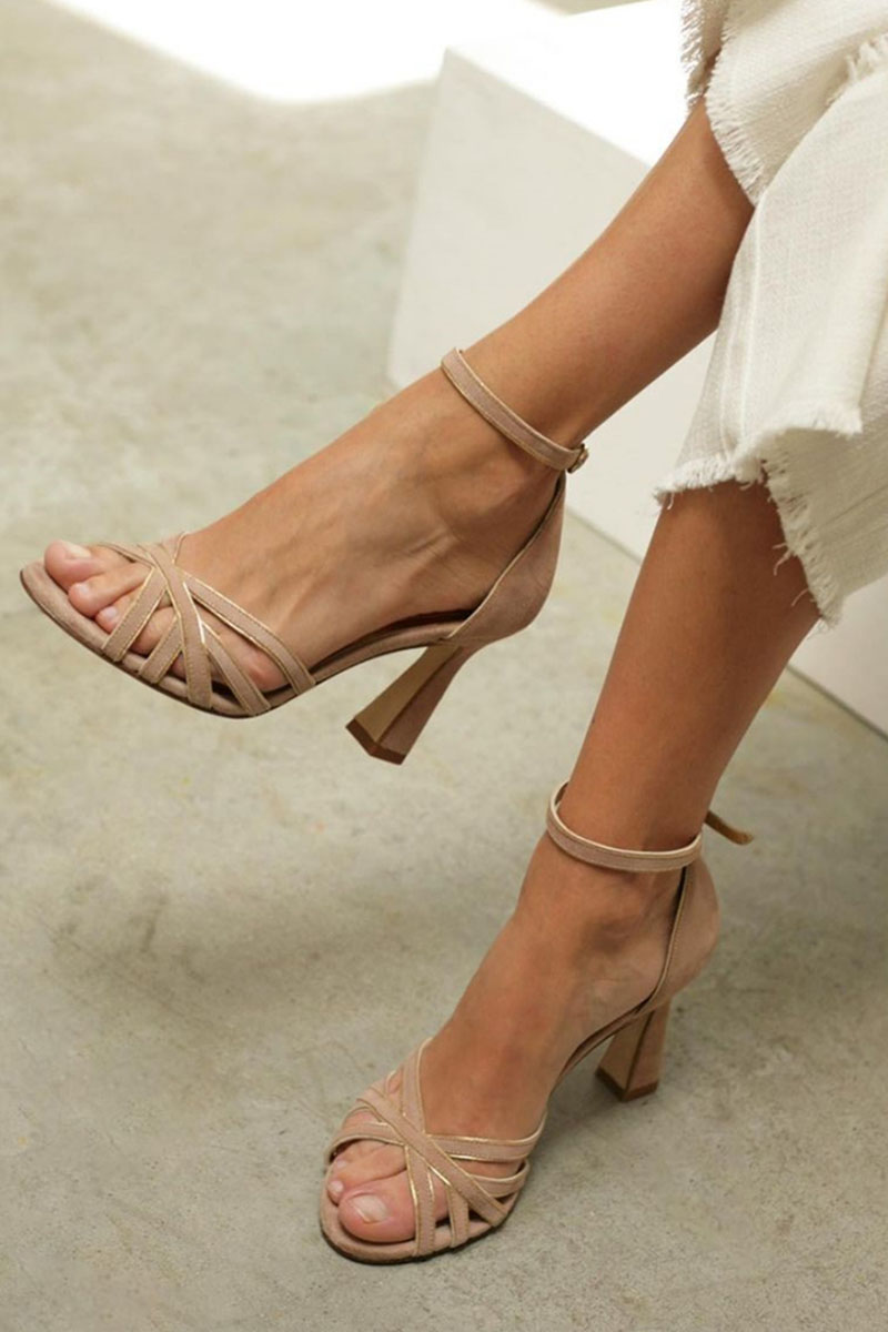 Women's Brown Patchwork Peep-Toe Summer Heel in Brown
