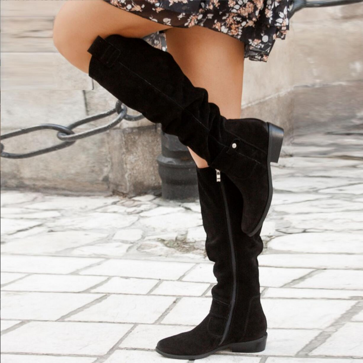 Women's Casual Knee-High Leather Boots in Black
