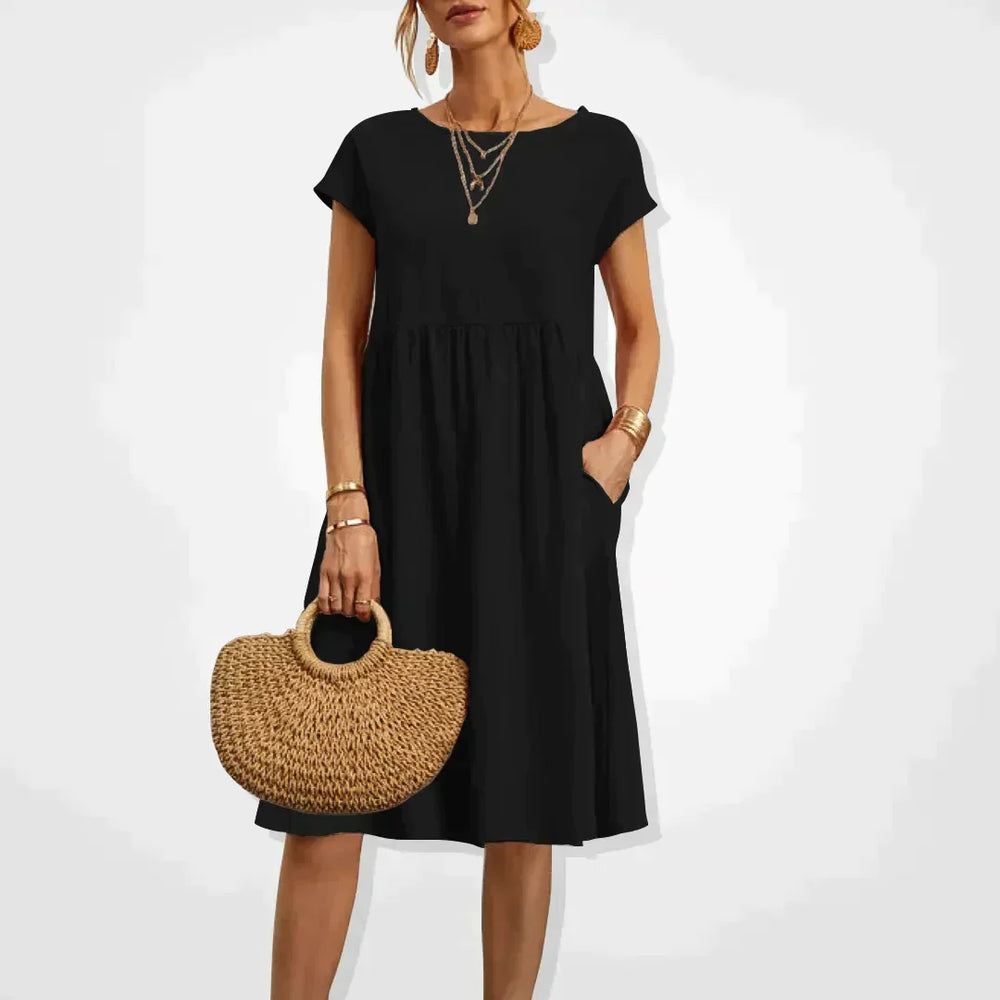 Women's Casual Summer Linen Dress in Black