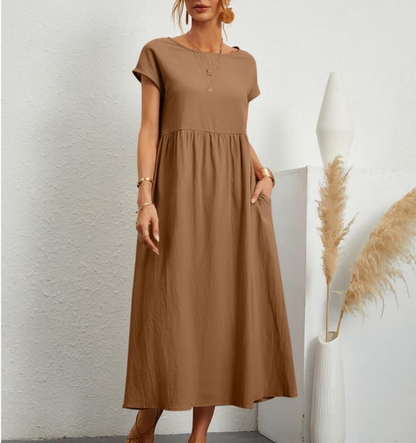 Women's Casual Summer Linen Dress in Brown
