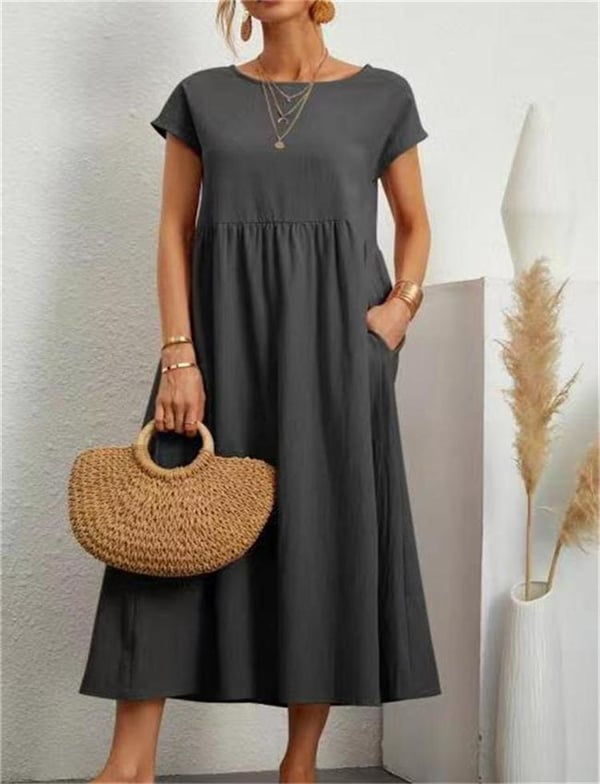 Women's Casual Summer Linen Dress in Dark Grey