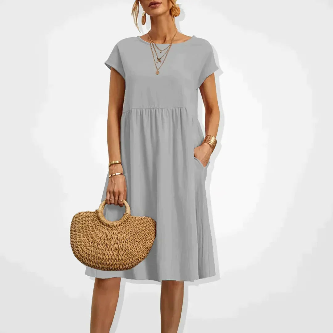 Women's Casual Summer Linen Dress in Grey