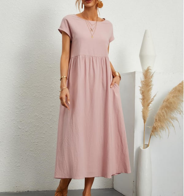 Women's Casual Summer Linen Dress in Pink