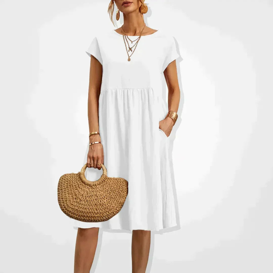 Women's Casual Summer Linen Dress in White