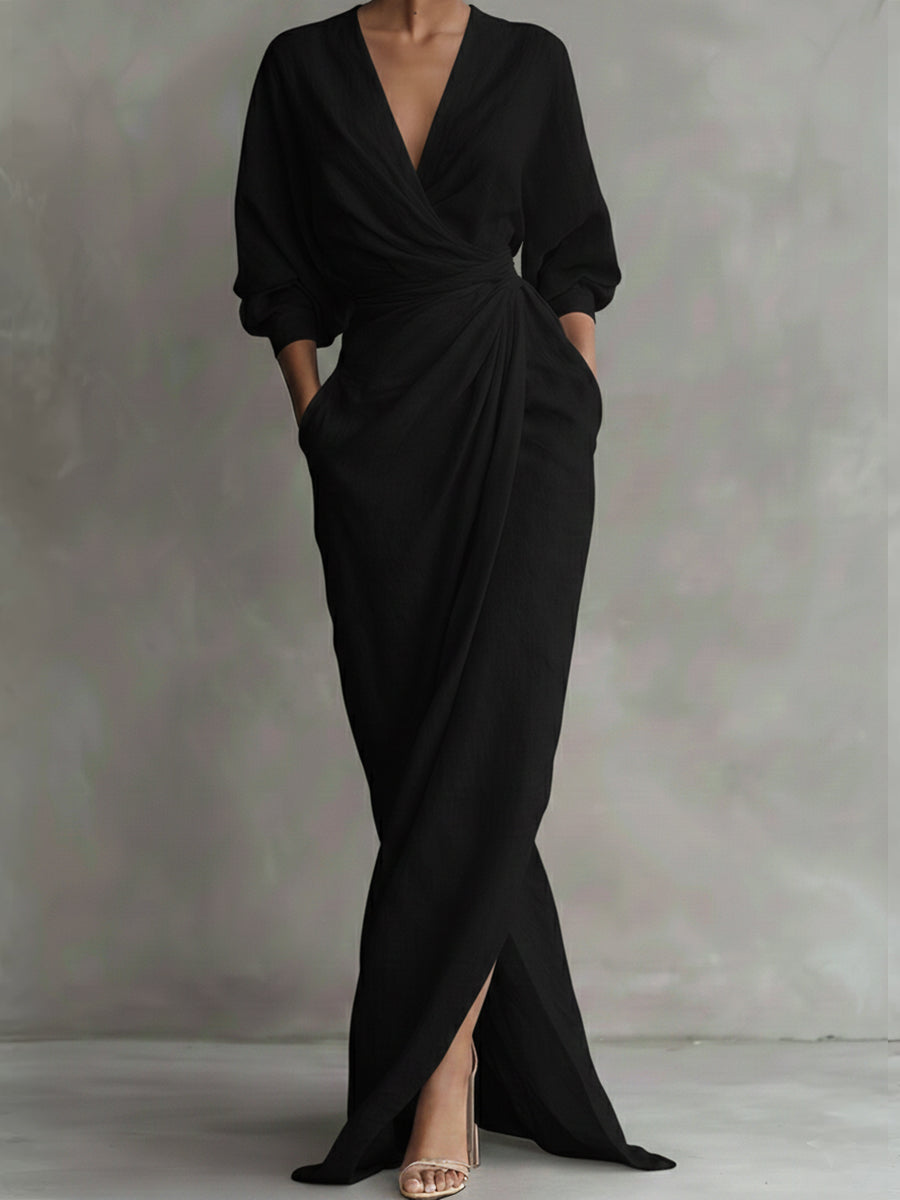 Women's Effortless Fall Wedding Guest Dress in Black