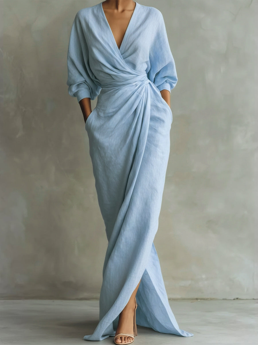 Women's Effortless Fall Wedding Guest Dress in Light Blue