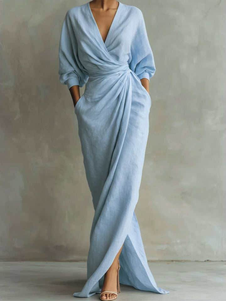Women's Effortless Fall Wedding Guest Dress in Light Blue