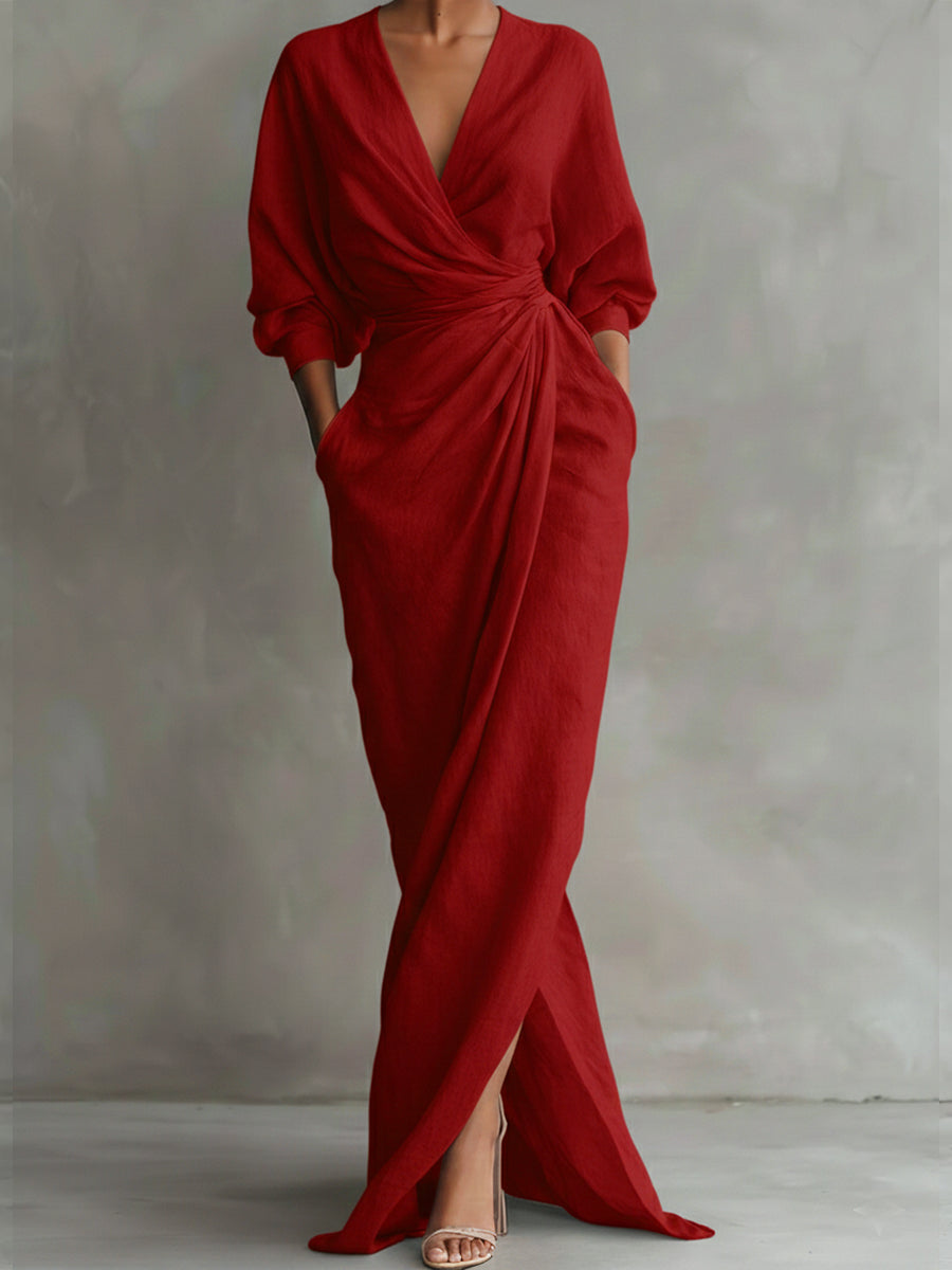 Women's Effortless Fall Wedding Guest Dress in Red
