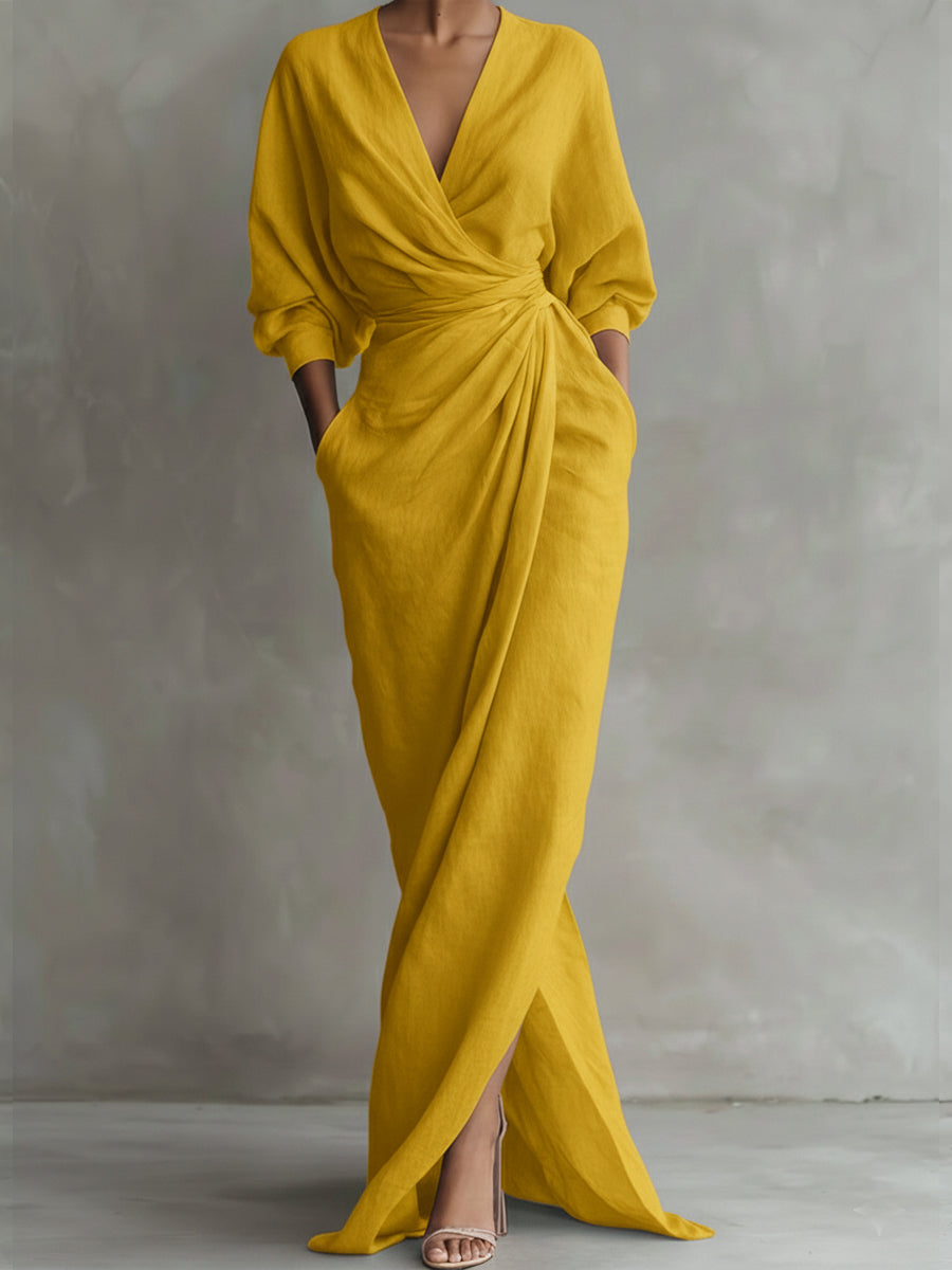 Women's Effortless Fall Wedding Guest Dress in Yellow