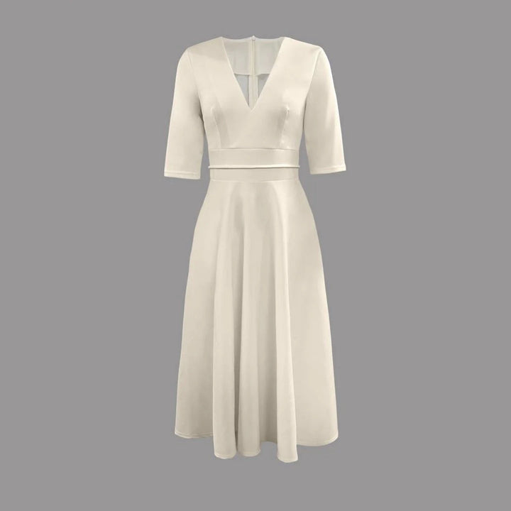 Women's Elegant Wedding Guest Midi Dress in White 2