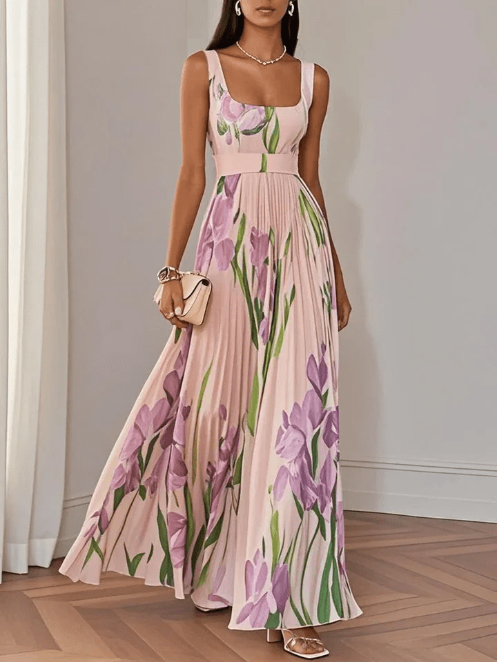 Women's Floral Chiffon Maxi Dress for Summer Wedding Guests in Pink