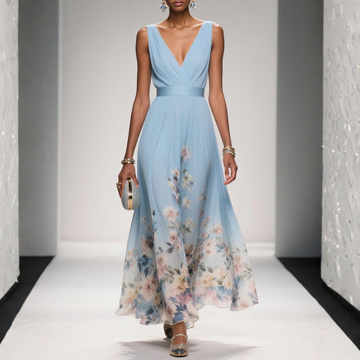 Women's Floral Maxi Dress for Summer in Light Blue
