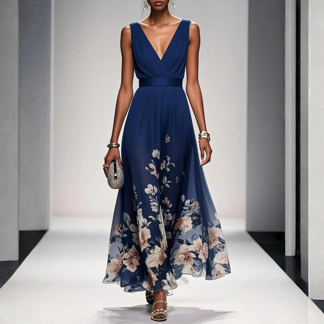 Women's Floral Maxi Dress for Summer in Navy