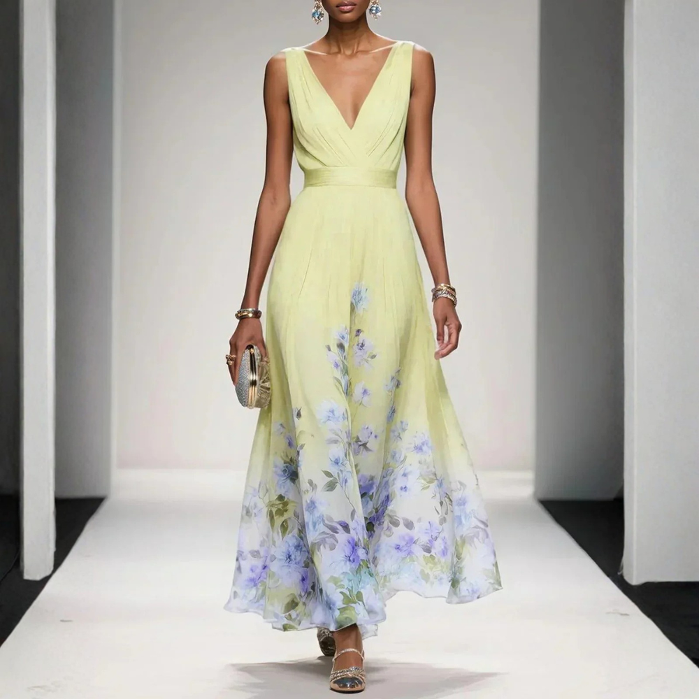 Women's Floral Maxi Dress for Summer in Yellow