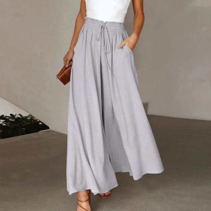 Women's High Waist Linen Wide Leg Pants in Grey