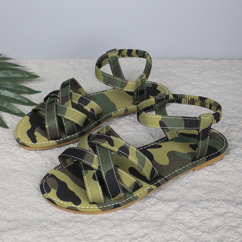 Women's Leather Sandals with Adjustable Straps in Olive