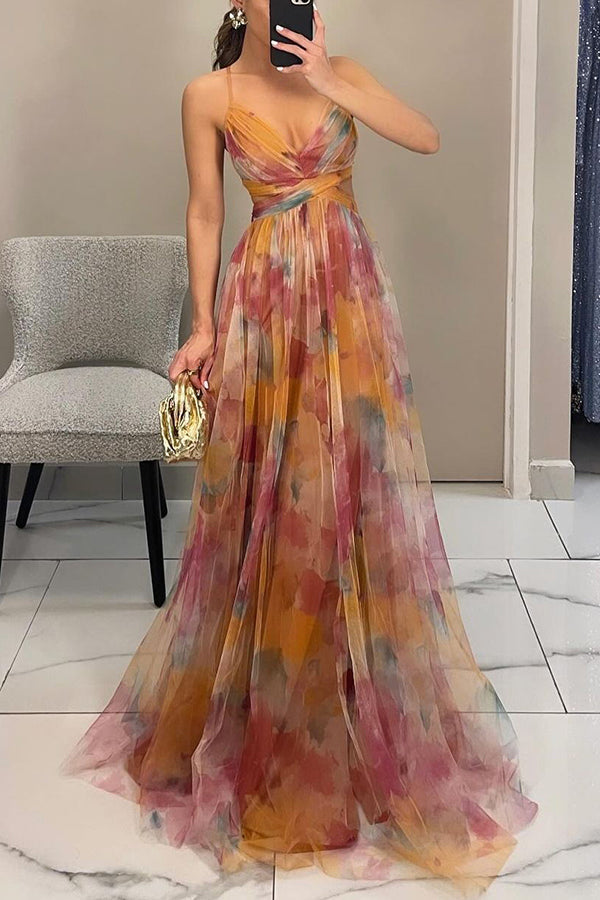 Women's Lightweight Floral Maxi Wedding Guest Dress for Summer in Orange