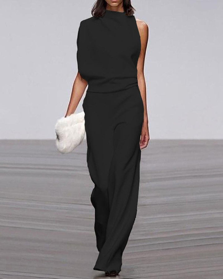 Women's One-Shoulder Wide-Leg Jumpsuit for Evening in Black