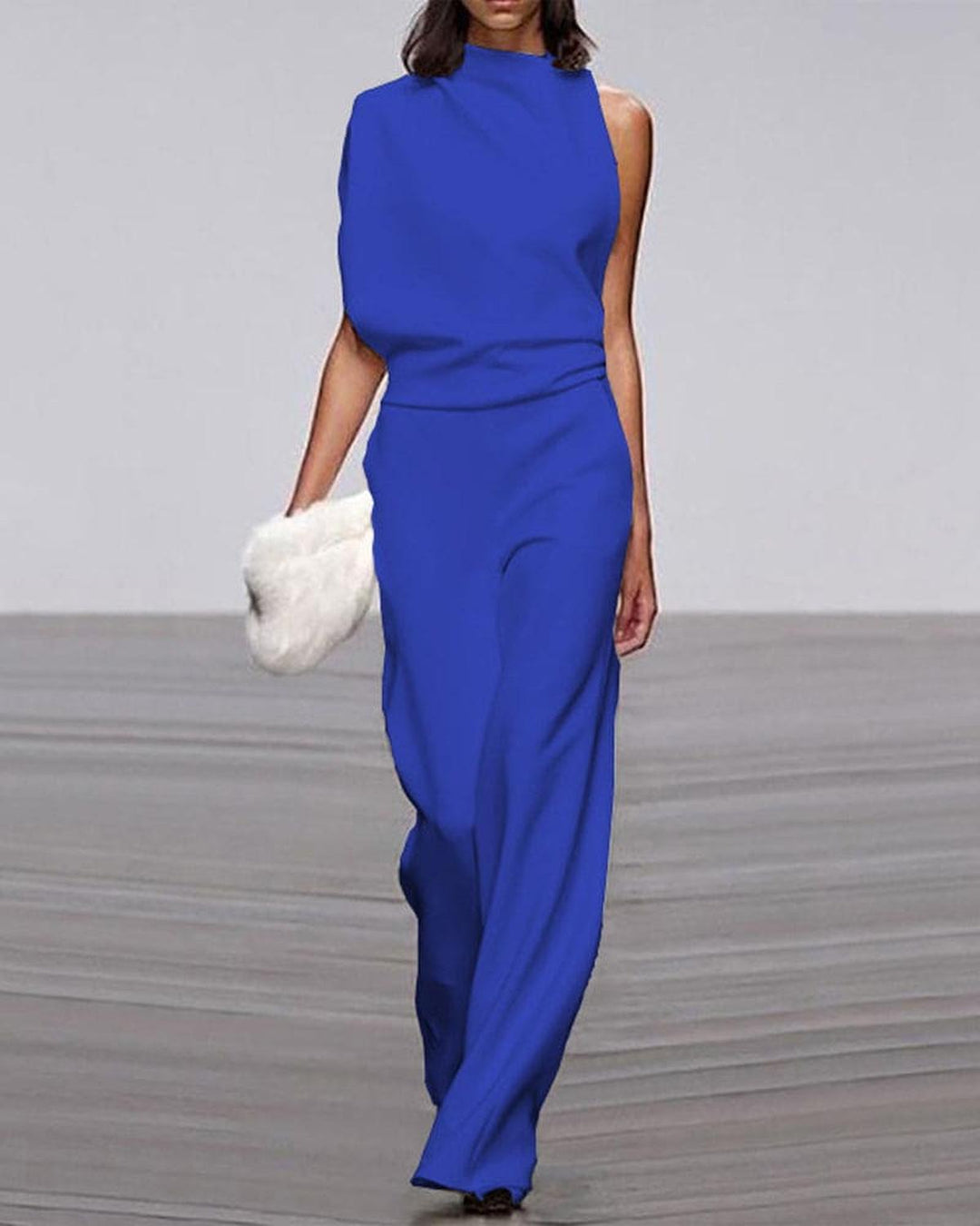 Women's One-Shoulder Wide-Leg Jumpsuit for Evening in Blue