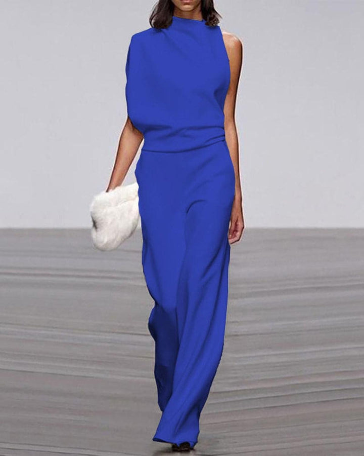 Women's One-Shoulder Wide-Leg Jumpsuit for Evening in Blue