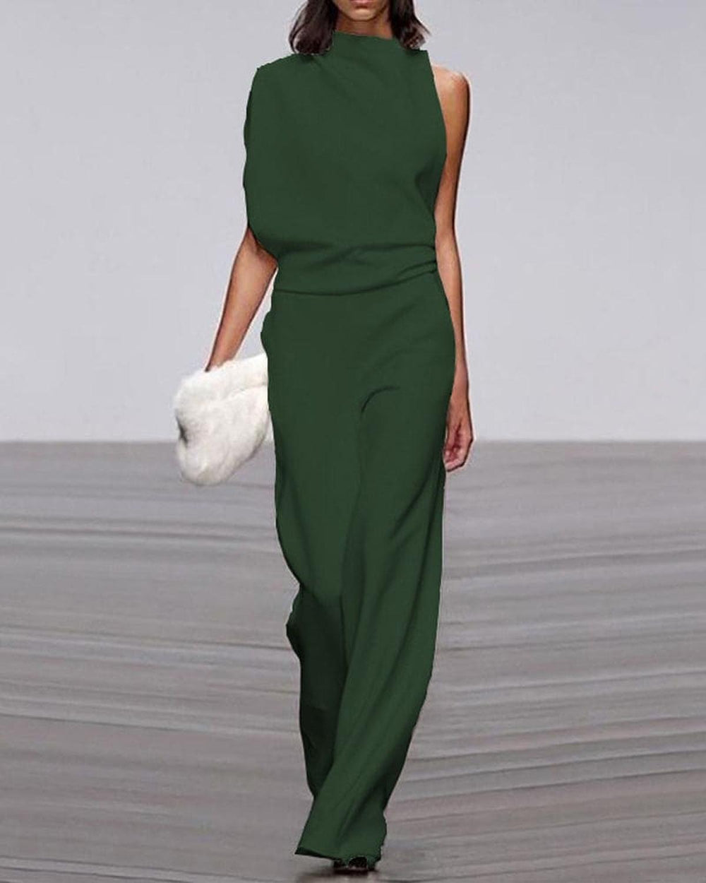 Women's One-Shoulder Wide-Leg Jumpsuit for Evening in Green