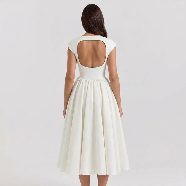 Women's Structured Cap Sleeve Midi Dress for Wedding Guests (3)