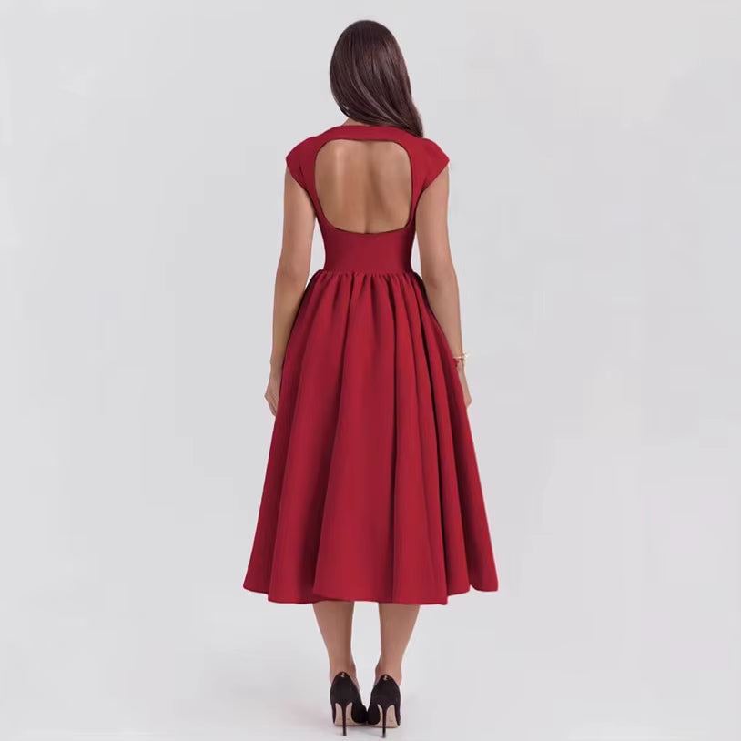 Women's Structured Cap Sleeve Midi Dress for Wedding Guests (7)